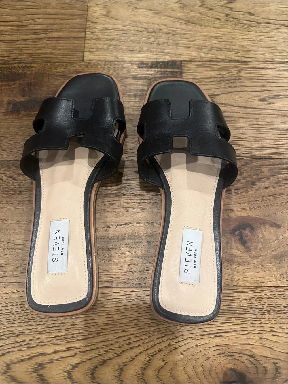Steven By Steve Madden Black Leather Slide Sandals